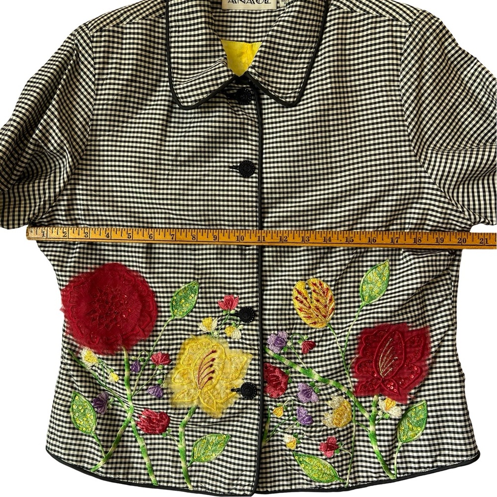 Vintage ANAGE jacket: gingham, embroidered, beaded, sequined, floral details - Picture 7 of 17